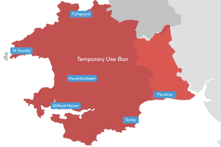 Map showing hosepipe ban area