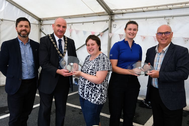 Stephen Crabb MP, Cllr Tom Tudor winners Amber Baker and PSCO Beth Hawkridge and Paul Davies MS at the Great Council Bake Off.