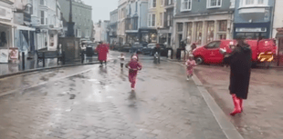 WATCH: Family holds mini pancake race in Tenby