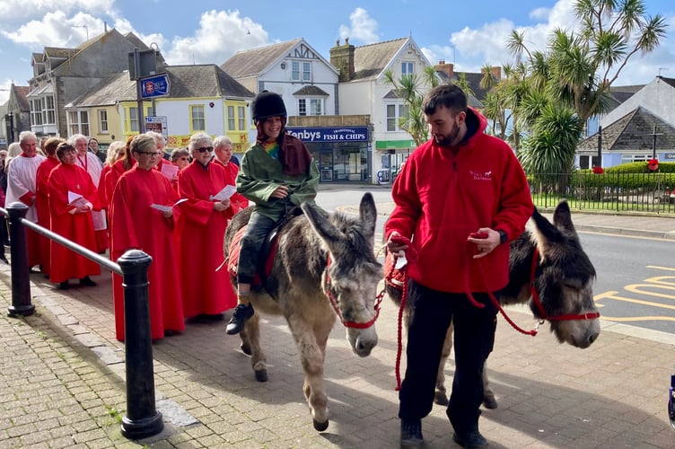 For Palm Sunday, St Mary’s Church Tenby held a parade with donkeys Andy and Dennis - expertly ridden by James. They were also honoured to welcome the new Bishop of St Davids, Rt Rev’d Dorrien Davies, to the parade.