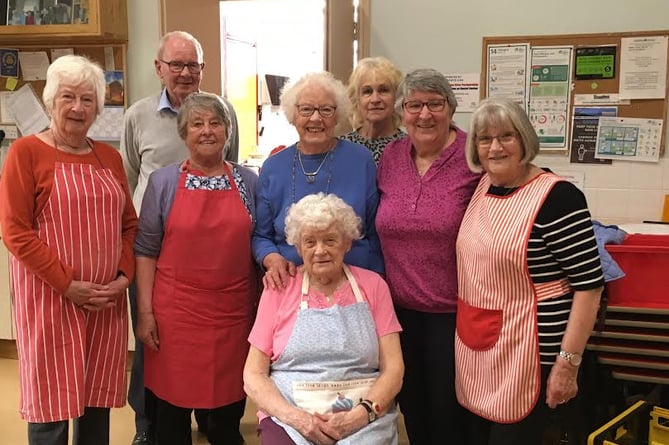 Marion Foster, Bob Clarke, Irene Thomas, Vanessa Owen, Sonya Barnicle, Anne Scott, Cindy Howes and Glenise Thomas, all lunch club volunteers at Pembroke Dock Community Hall.
