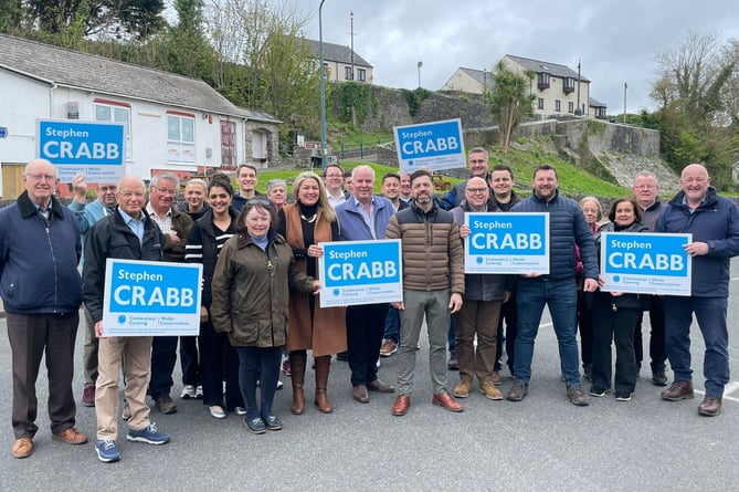 Welsh Conservative candidate Stephen Crabb MP with Sam Kurtz MS and supporters, pictured in Pembroke.