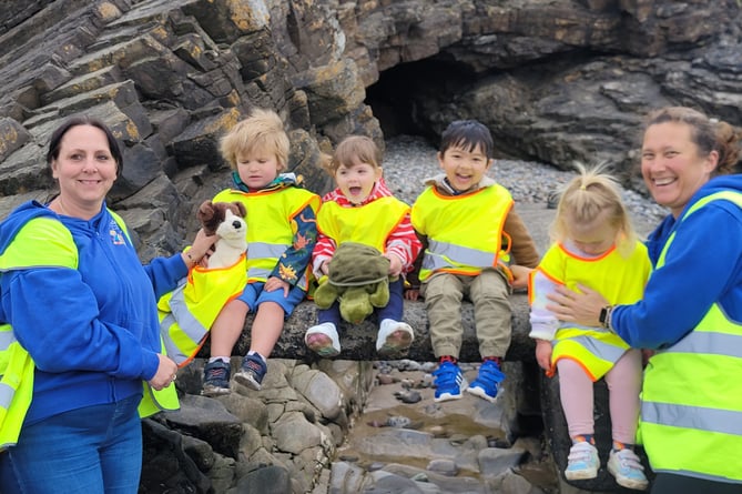 Children of Saundersfoot Playgroup at mid point of their sponsored toddle.