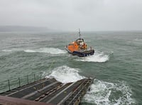 Tenby Lifeboat launches into rough seas